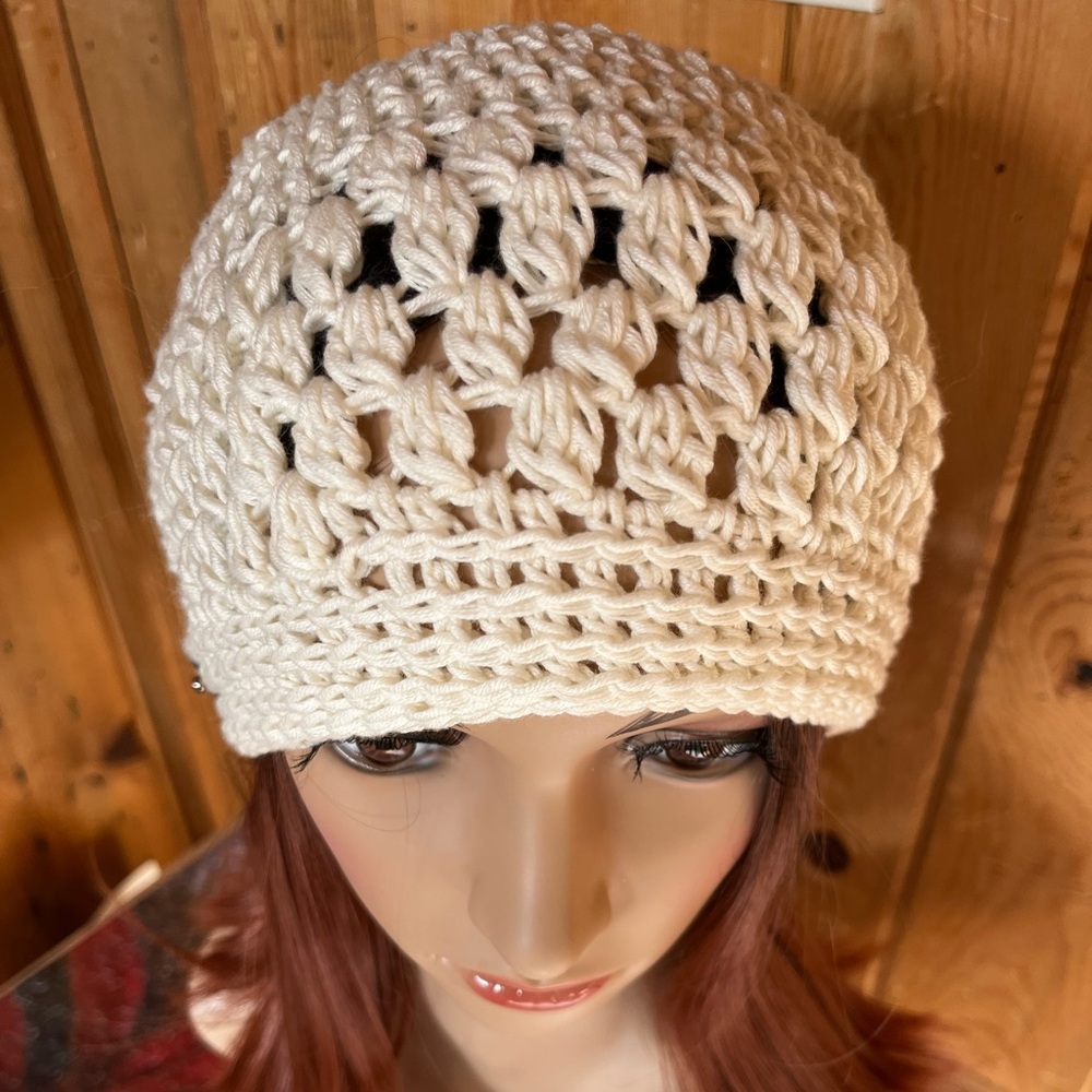 Cotton Ivory and Black Wool Beanies. HANDMADE 2025